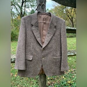 Harris tweed Shetland wool Brown rust speckle Tweed Blazer 2 button 40R